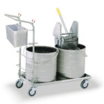 Stainless Steel #5 Round Double Bucket/Wringer Mopping Unit